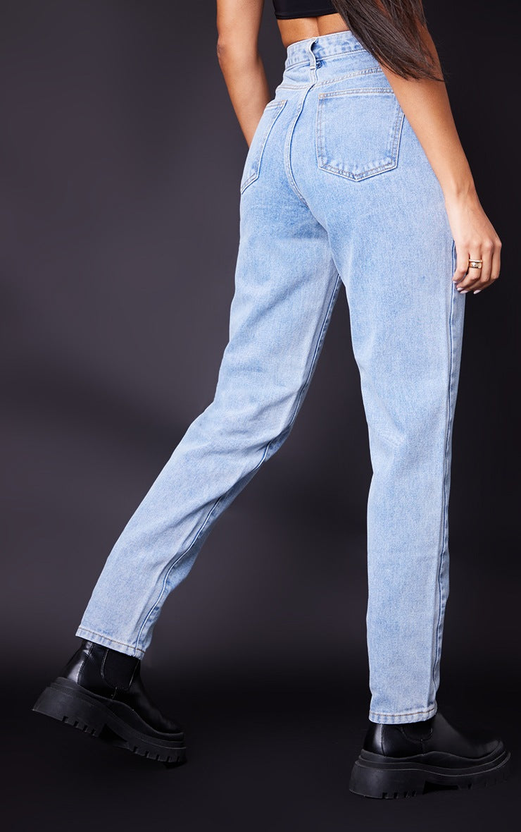 PRETTYLITTLETHING L32 svetloplave mom farmerke