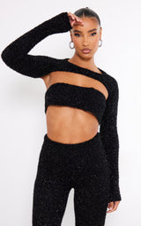 Black Tinsel Knit Bandeau & Sleeves