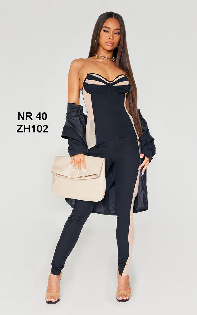 Black Mesh Panel Detail Skinny Trousers