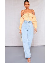 Prettylittlething Women's Orange Hook & Eye Bardot Long Sleeve Bodysuit