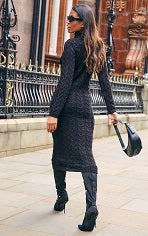 Black Roll Neck Cable Knit Dress