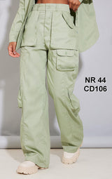 Pale Khaki Twill Cargo Pocket Detail Straight Leg Pants