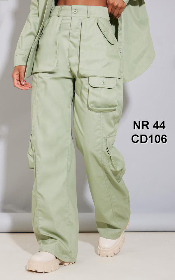 Pale Khaki Twill Cargo Pocket Detail Straight Leg Pants