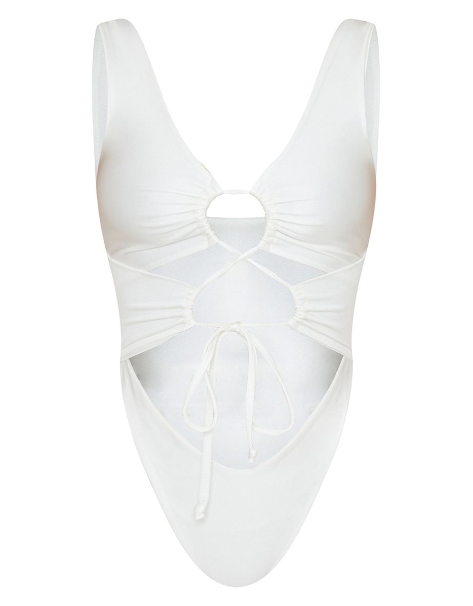 White Cut Out Adjustable String Swimsuit