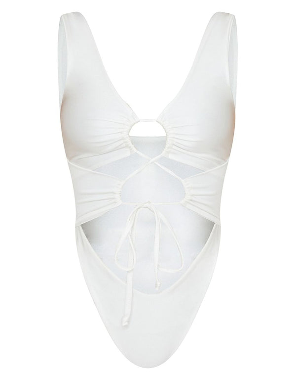 White Cut Out Adjustable String Swimsuit