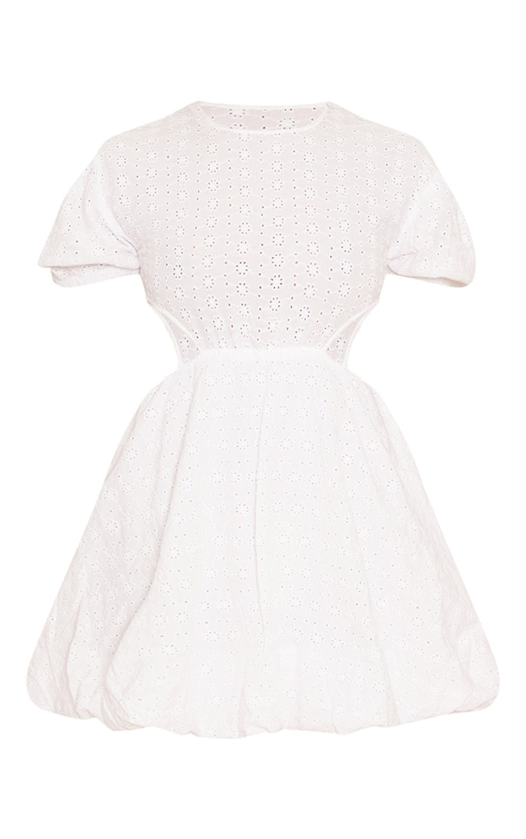 White Broderie Cut Out Smock Dress