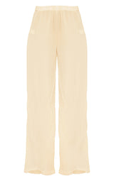 Cream Plisse High Waisted Wide Leg Pants