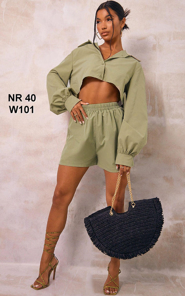 Prettylittlething Women's Sage Green Woven Oversized Cropped Shirt