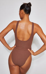 Chocolate Tie Waist Crinkle Swimsuit