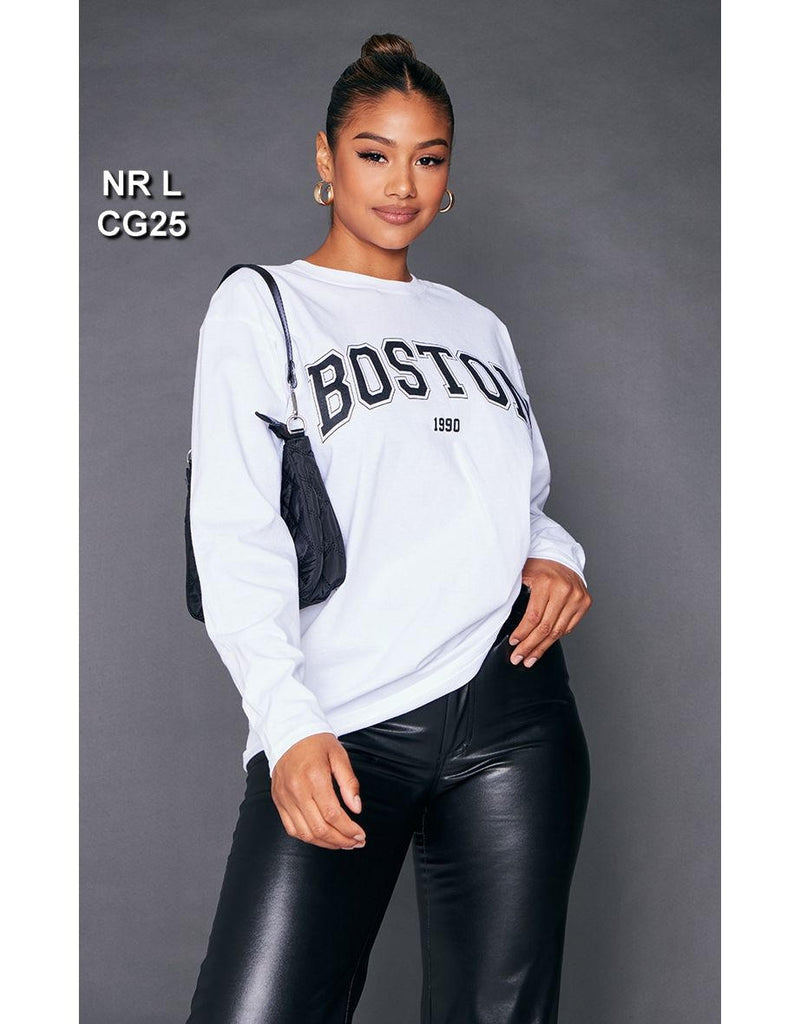 White Boston 1990 Printed Long Sleeve T Shirt