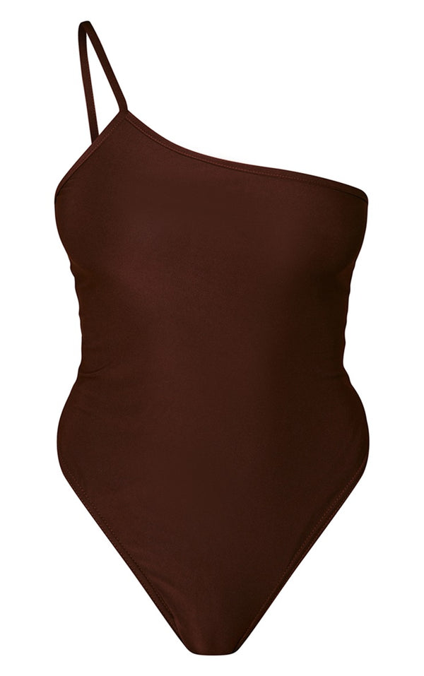 Chocolate Slinky One Strap Asymmetric Bodysuit