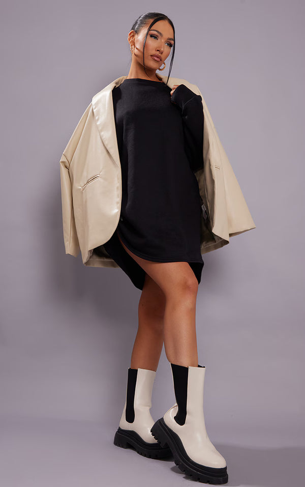 Black Oversized Sweatshirt Jumper Dress