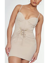 Beige Cargo Lace Up Corset Detail Bodycon Dress