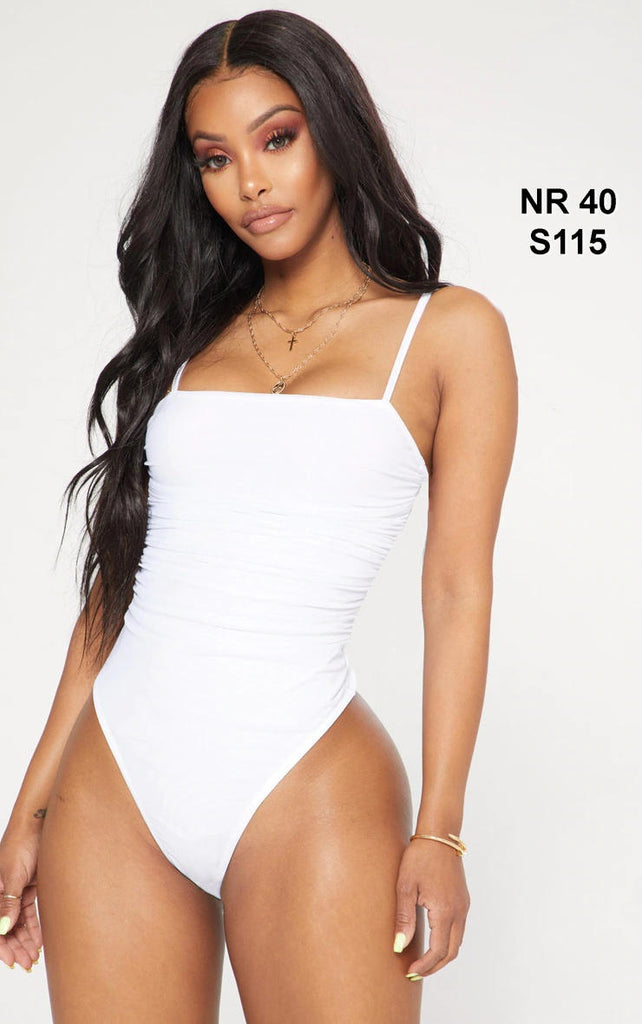 Shape White Mesh Ruched Detail Thong Bodysuit
