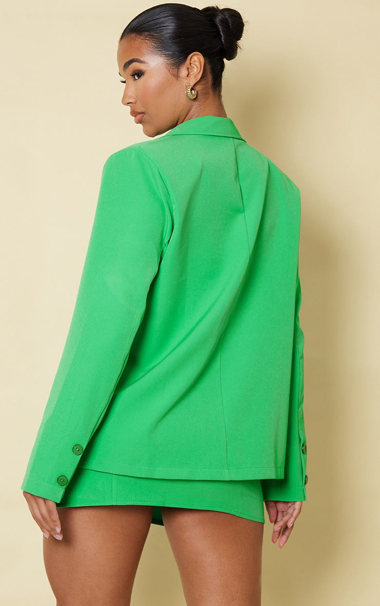 Bright Green Woven Oversized Button Front Blazer