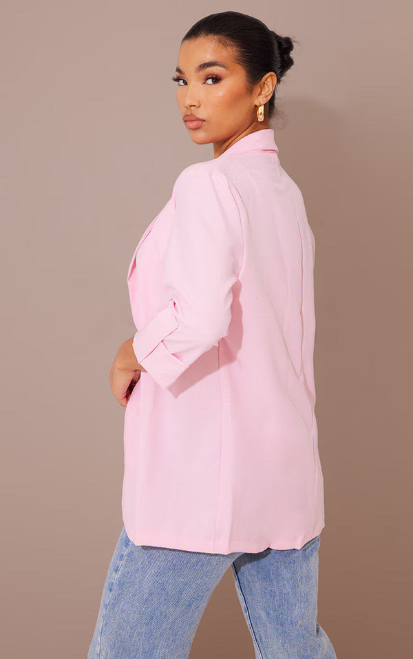Pink Basic Turn Up Sleeve Blazer