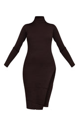 Tall Chocolate Roll Neck Side Split Midi Dress