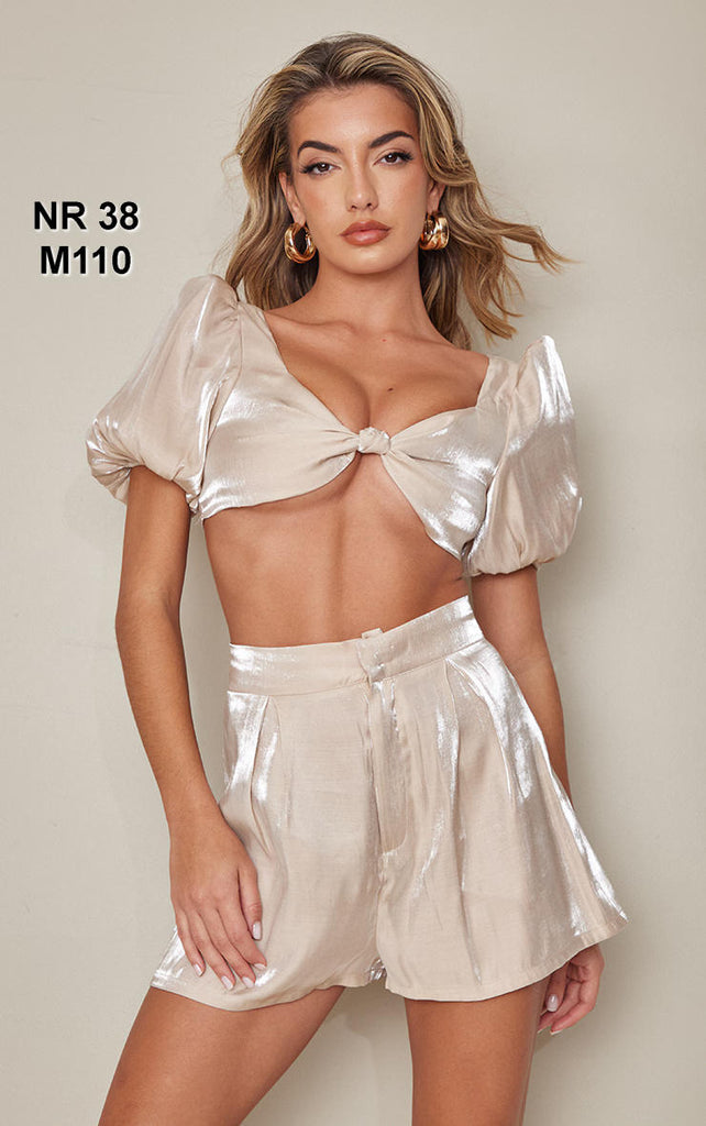 Champagne High Shine Puff Sleeve Bralet