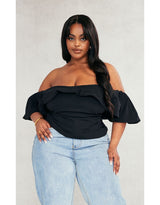 Plus Black Ruffle Bardot Top