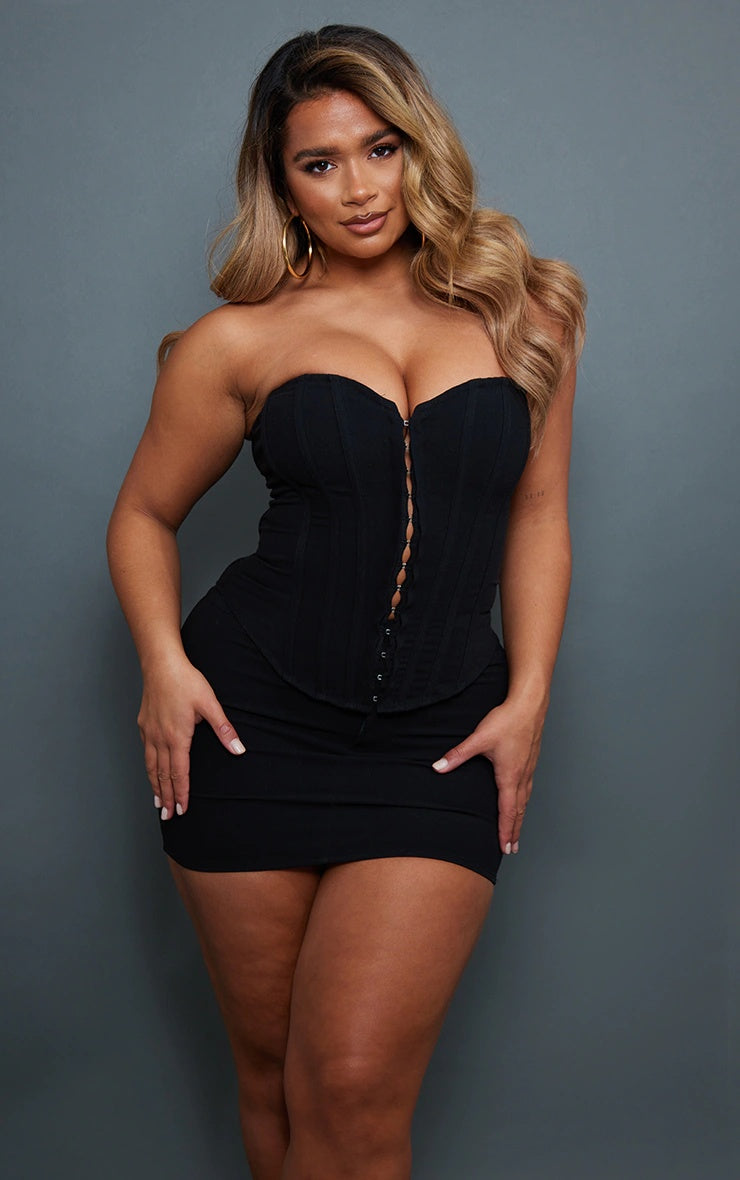 Shape Black Lace Up Back Woven Corset