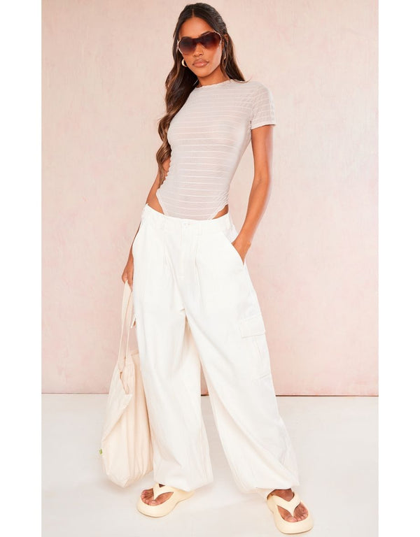 Stone Sheer Stripe Texture Short Sleeve Bodysuit