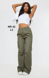 Pantallona Kargo të Gjëra me Bel të Lartë Ngjyrë Kaki