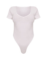 Basic White Rib V Neck Short Sleeve Bodysuit