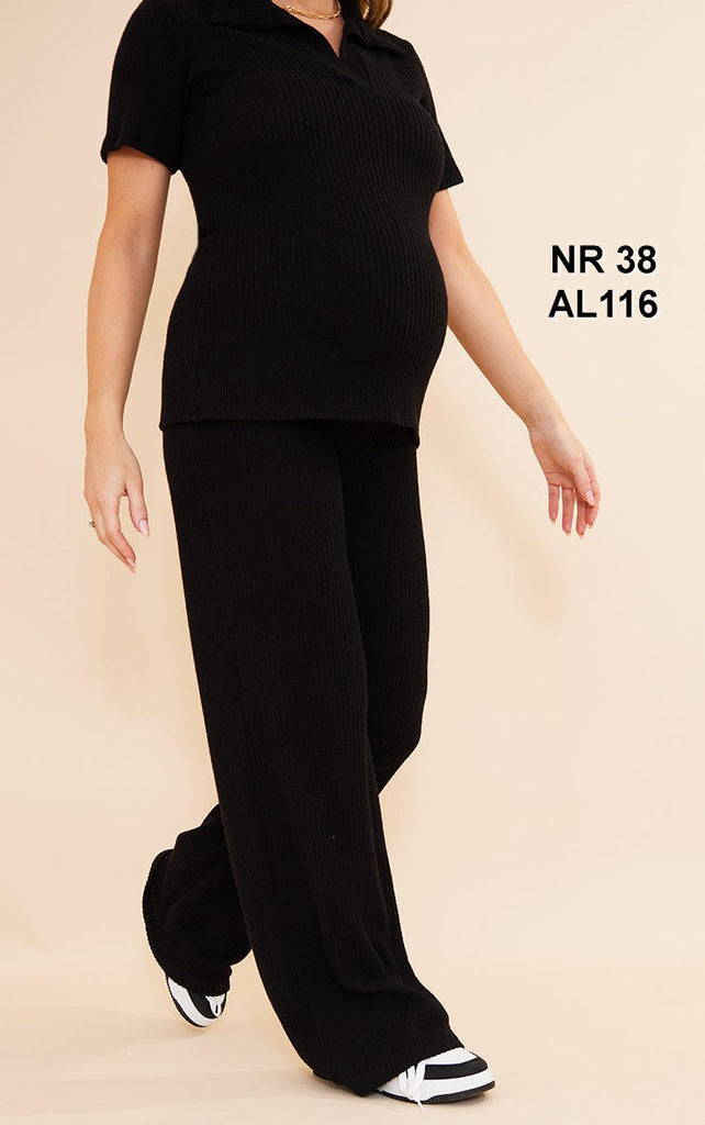 Maternity Black Brushed Rib Flared Trousers