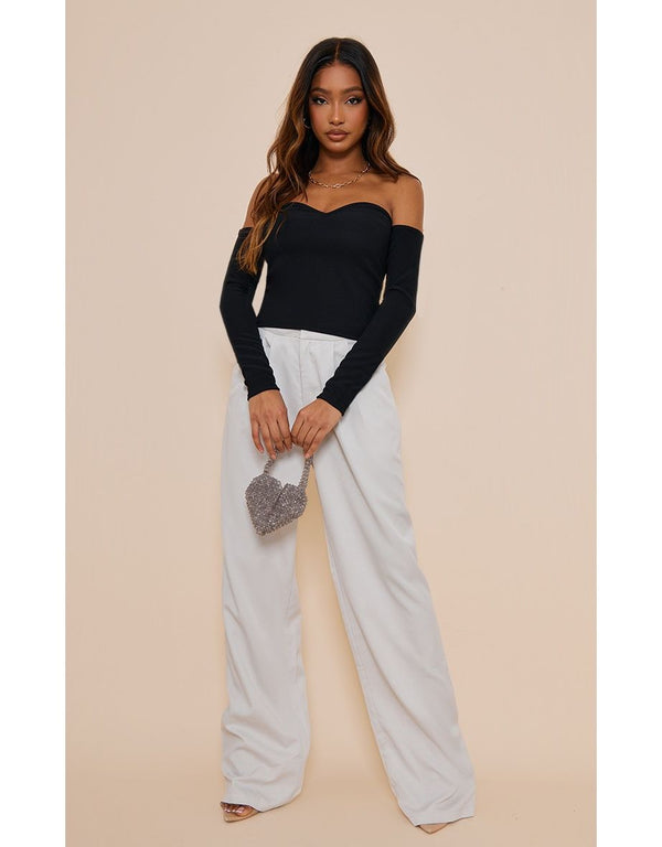 Black Stretch Woven Bardot Top