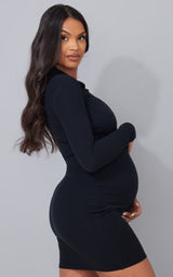 Maternity crna mini haljina sa dubokim dekolteom i rolkom
