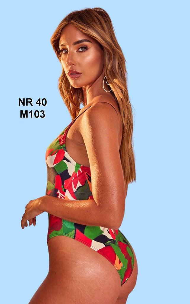 Multi Leaf Ruched Padded Swimsuit