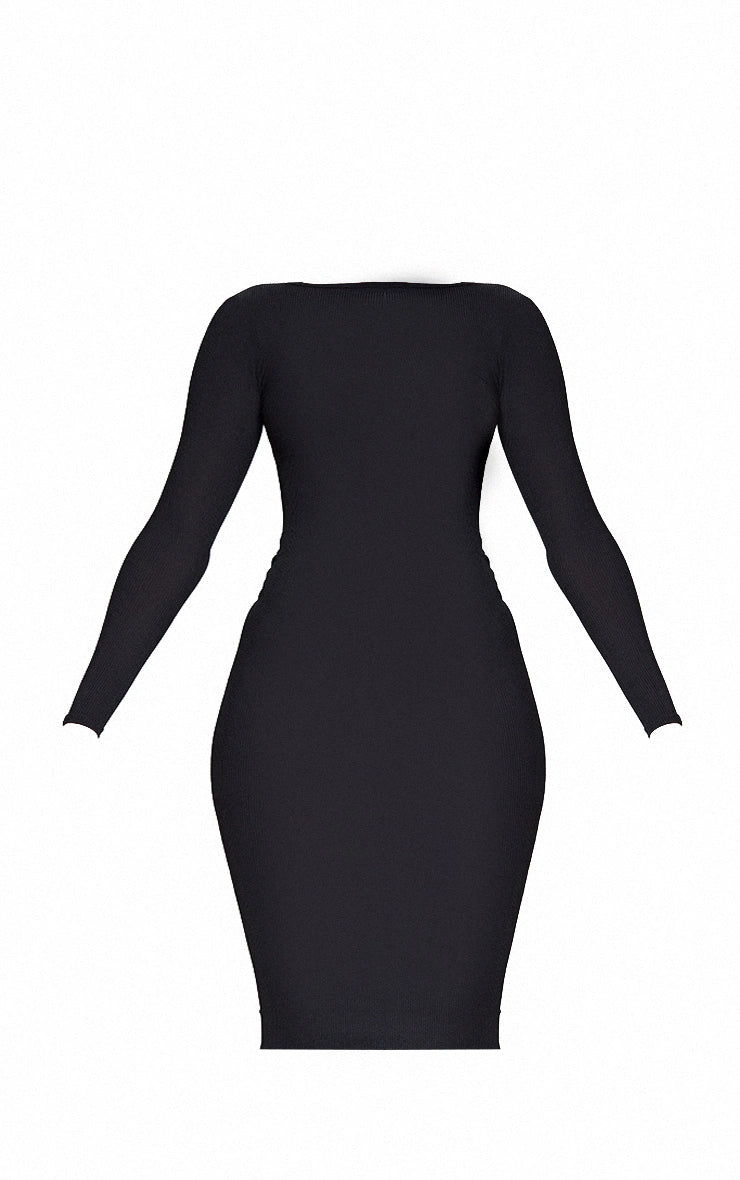 Basic Black Ribbed Long Sleeve Dress