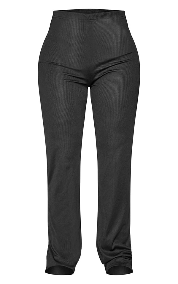 Petite Black Ribbed High Waisted Pants