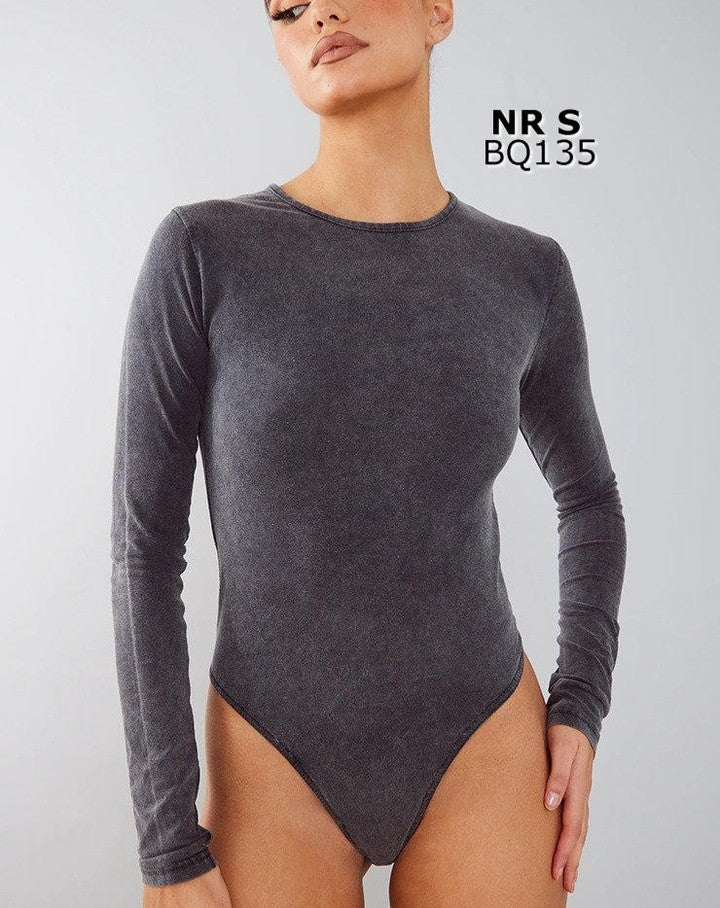 Charcoal Washed Long Sleeve Bodysuit