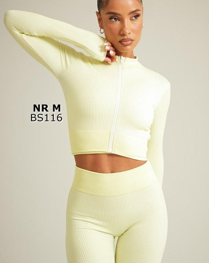 PRETTYLITTLETHING Lime Sport Contrast Seamless Rib Zip Up Crop Jacket