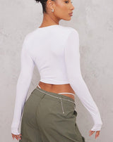 Basic White Slinky Long Sleeve Crop Top