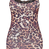 Brown Leopard Print Lace Trim Jersey Nightie