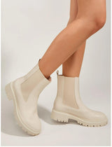 Beige Pu Classic Elastic Sides Ankle Chelsea Boots