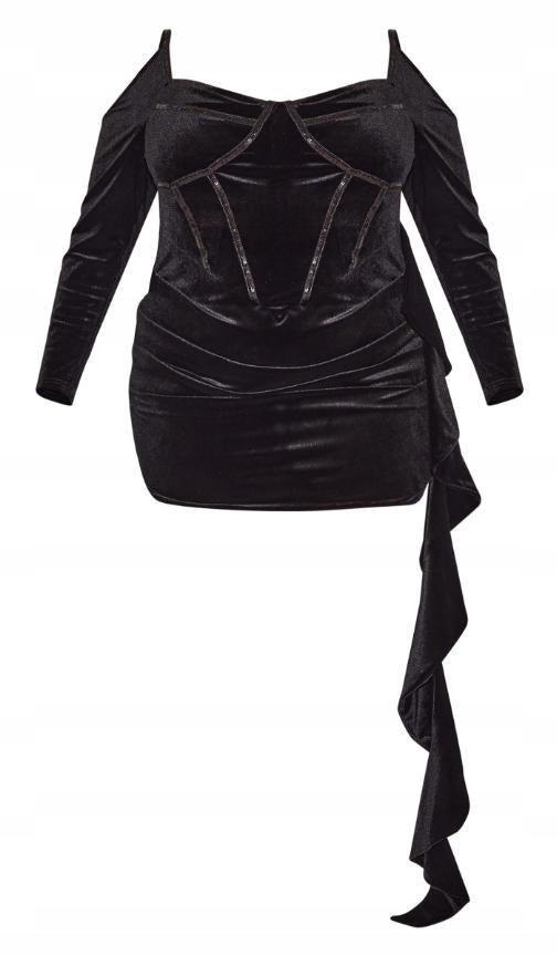 PRETTYLITTLETHING CLASSIC BLACK VELVET FITTED MINI DRESS