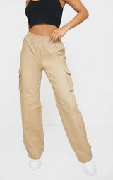 Stone Wide Leg High Waisted Cargo Trousers