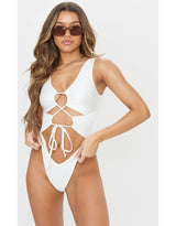 White Cut Out Adjustable String Swimsuit