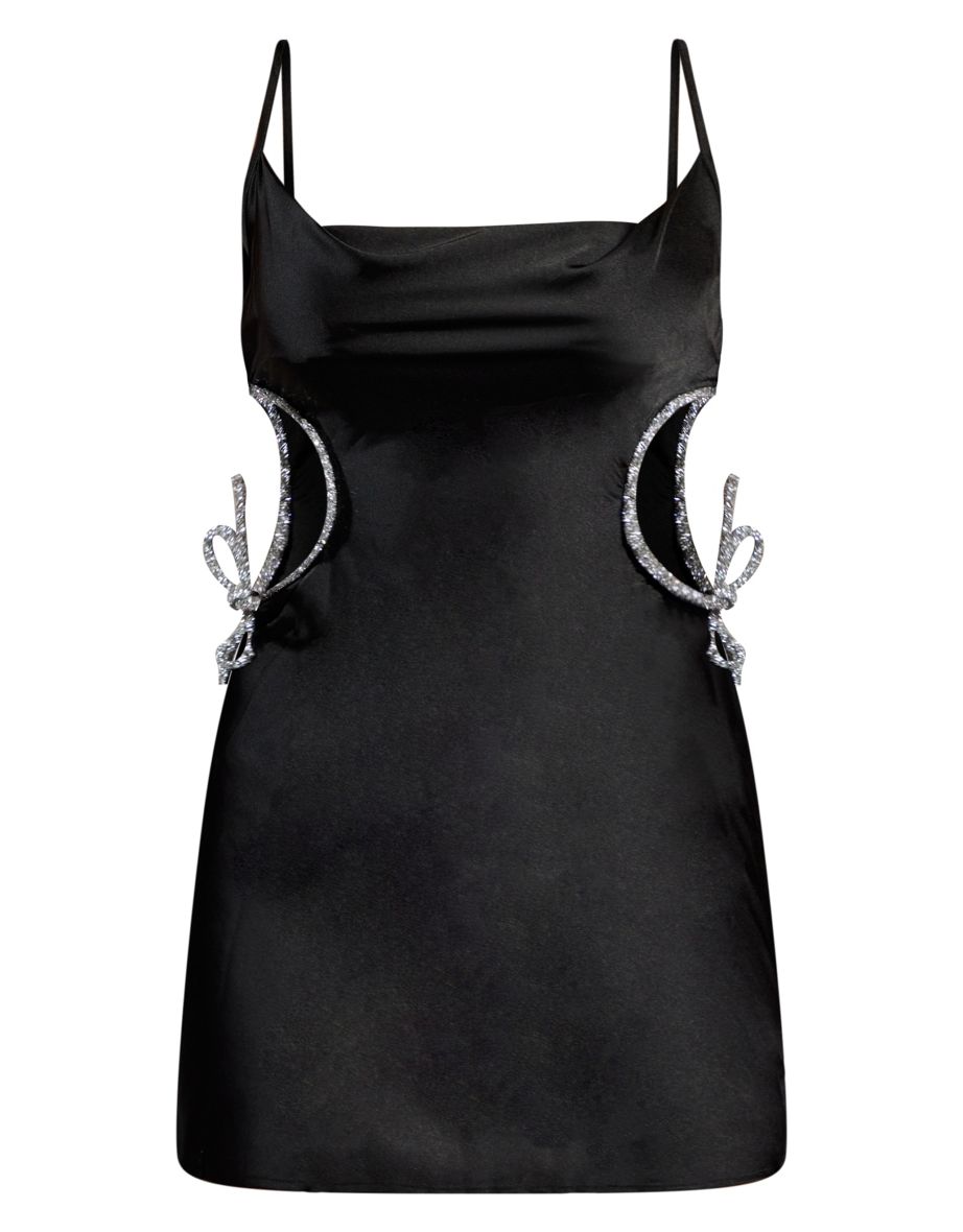 Black Glitter Bow Detail Cut Out Cami Dress