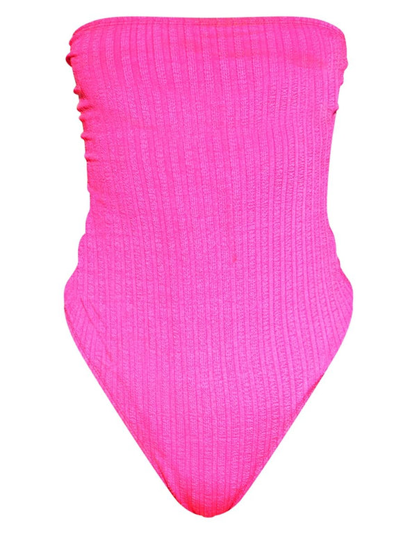 Pink Crinkle Stripe Bandeau Swimsuit