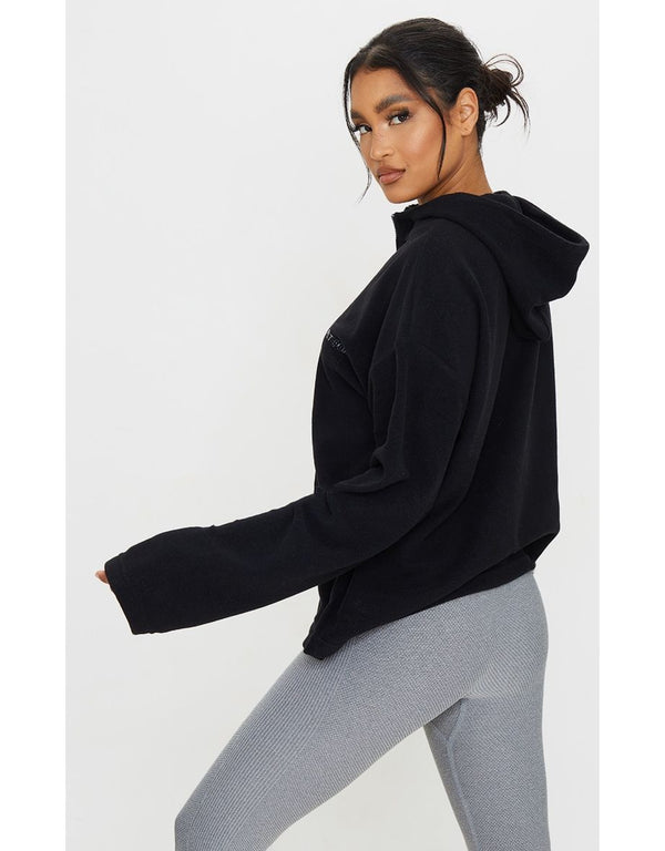 PRETTYLITTLETHING Black Half Zip Hooded Fleece