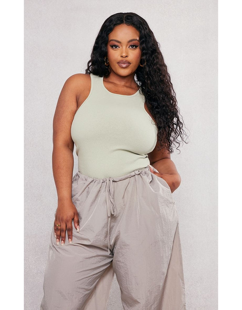 Plus Sage Green Basic Rib Racer Bodysuit