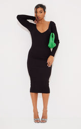 Black Bardot Rib Knitted Midaxi Dress