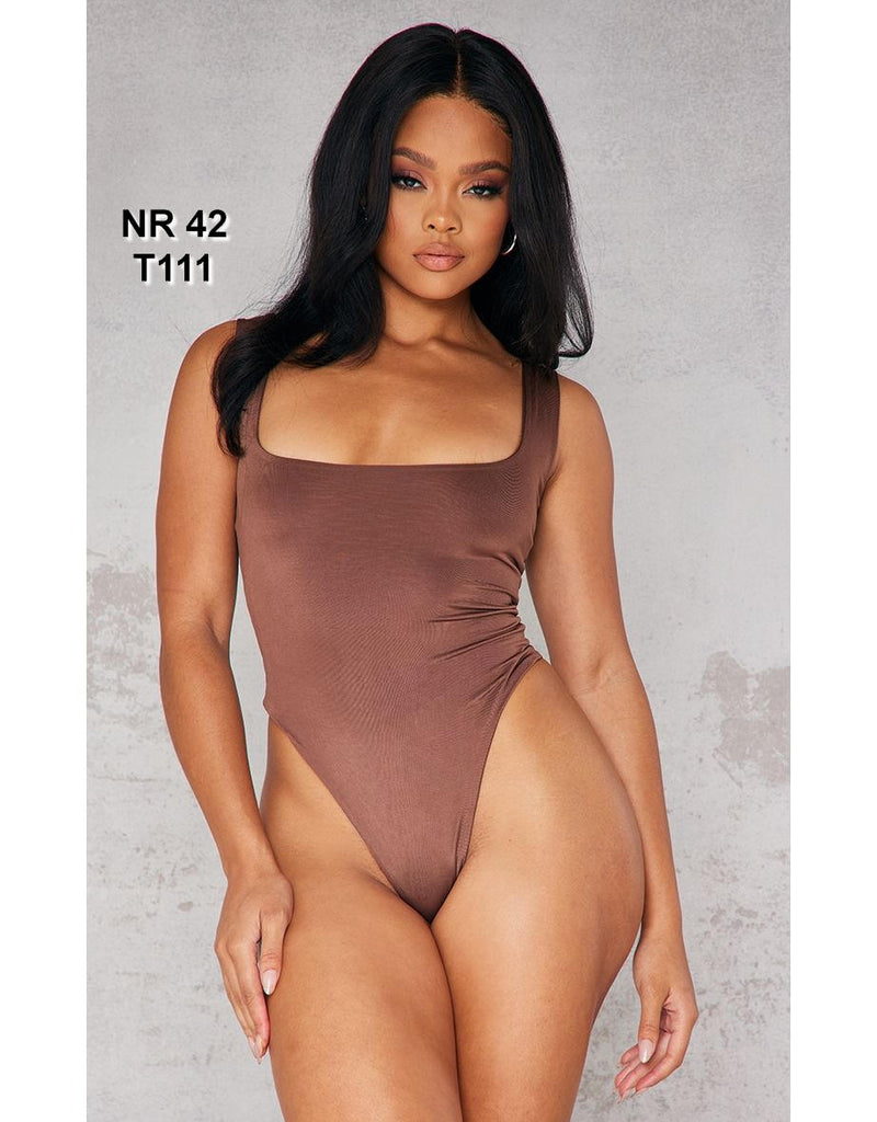 Dark Brown Slinky Scoop Neck Bodysuit