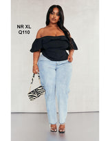 Plus Black Ruffle Bardot Top
