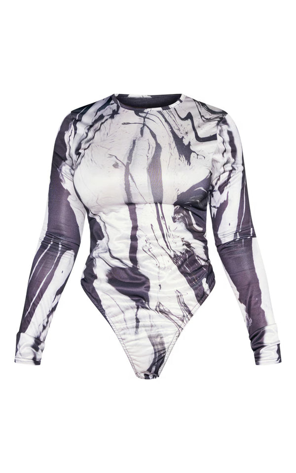 Body me mëngë të gjata dhe printime Slinky, i Zi, Shape