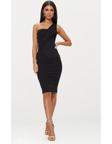 Black Asymmetric Strap Midi Dress